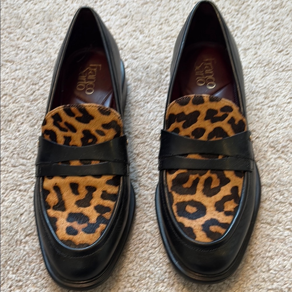 Franco Sarto Leopard Print Penny Loafers in Black